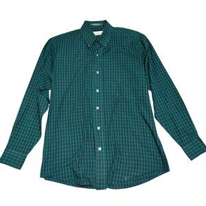 Bill Blass M Button Down Shirt Green Navy Plaid Long Sleeve Classic Gorpcore